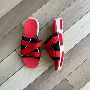 Fitflop Women’s Alyssa Adjustable Strap Red and Black Slide Sandals | Size: 9